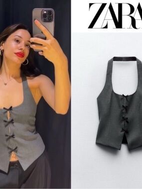 Zara Charcoal Halter Tie-Front Camisole